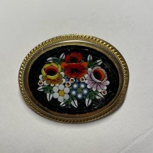 Flower painting vintage pin
